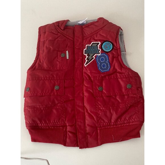 Boys Red Puffer Vest Lightning Patches Black Pant Gray Shirt  Print 3-Piece New - Picture 3 of 16